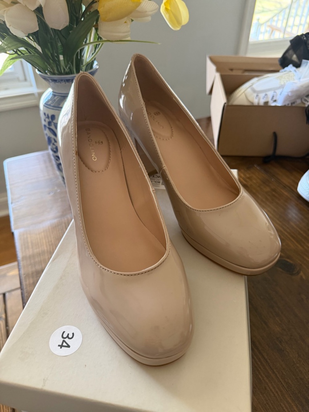 BAMBOO Nude Patent Round-Toe Pumps